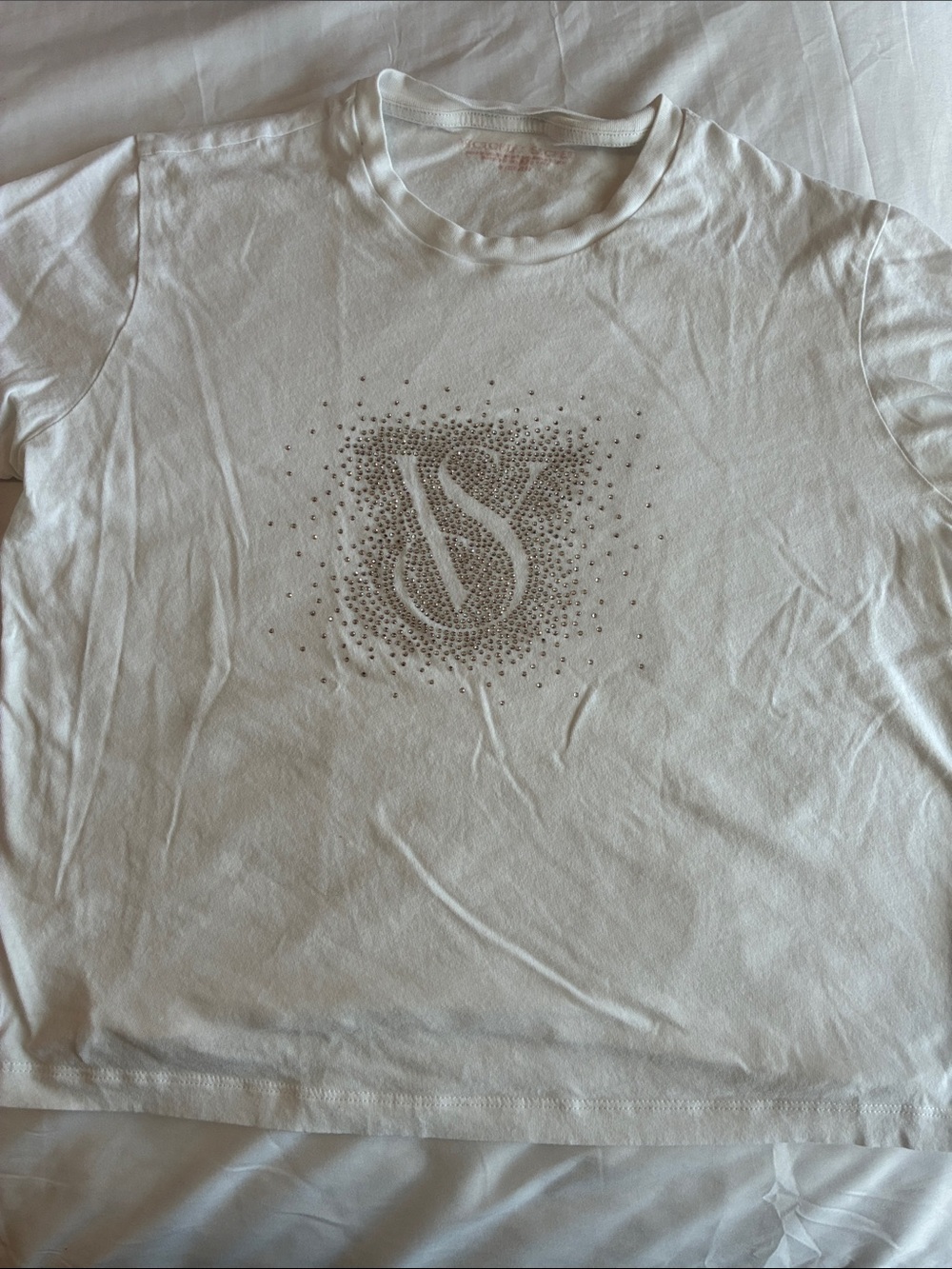 Victoria's Secret White Tee with Crystal VS Logo